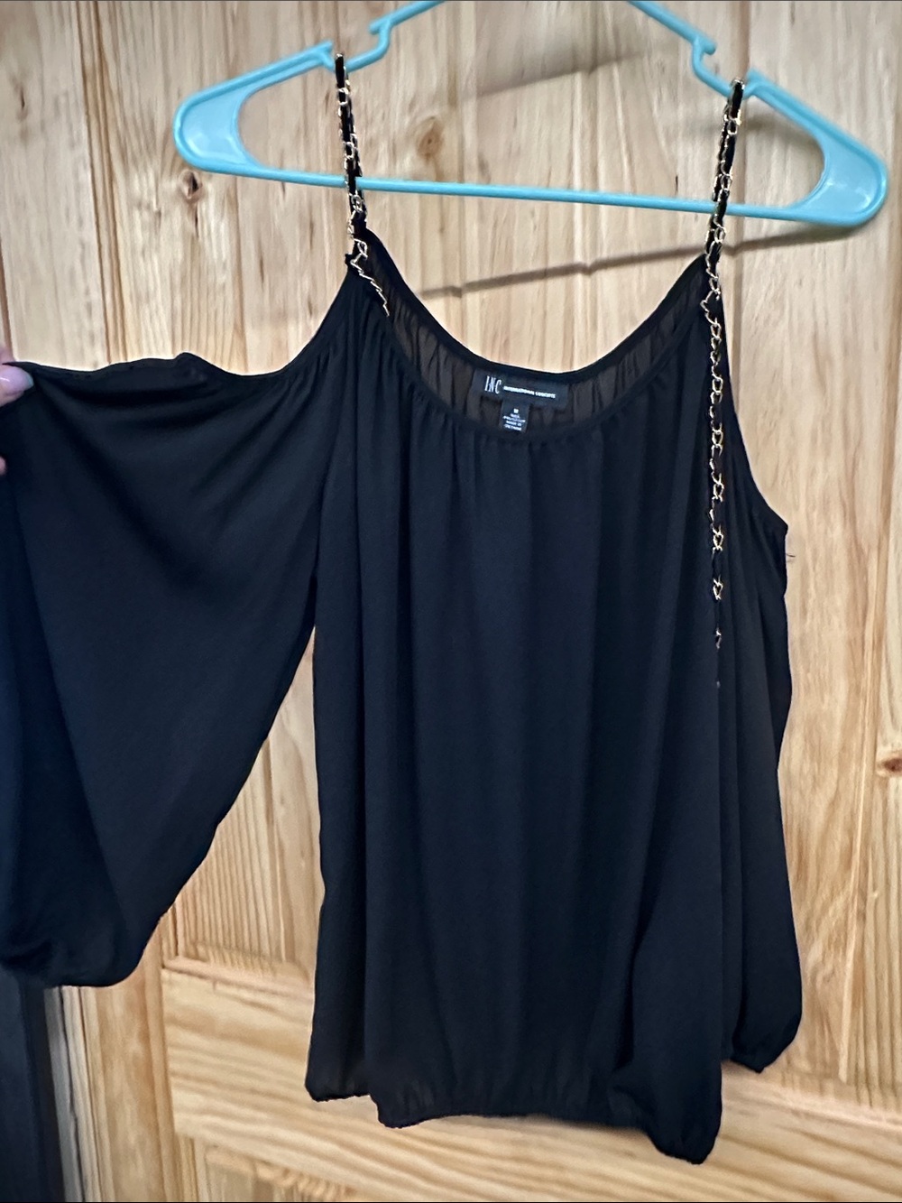 H&M Black Cold-Shoulder Blouse with Gold Chain Straps